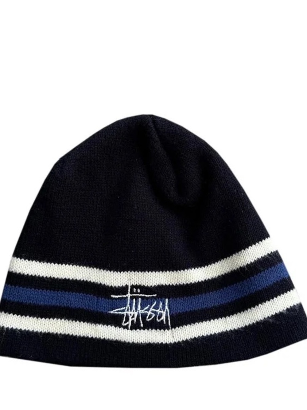 Vintage Stussy Black / Blue Striped Beanie